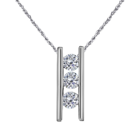MauliJewels Engagement Necklace for Women 0.24 Carat Three Stone Diamond Ladder Pendant 4 channel 14K White Gold With 18'' Chain