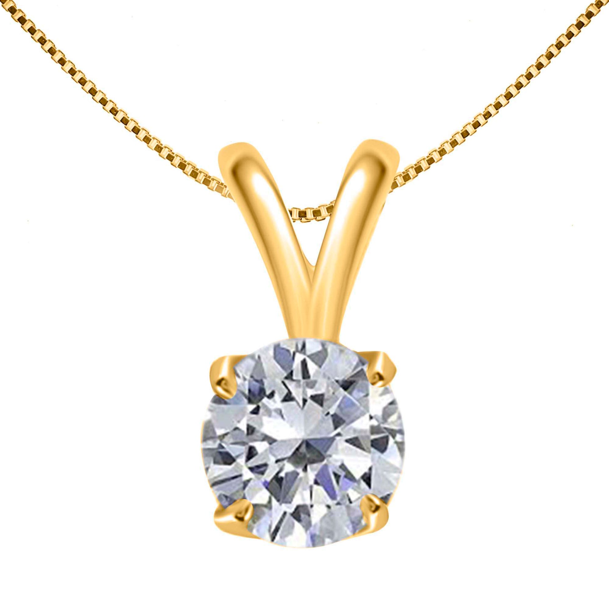 0.20 Carat Natural Diamond Solitaire Pendant For Women In 14K Solid White & Yellow Gold With Box Chain Mauli Jewels