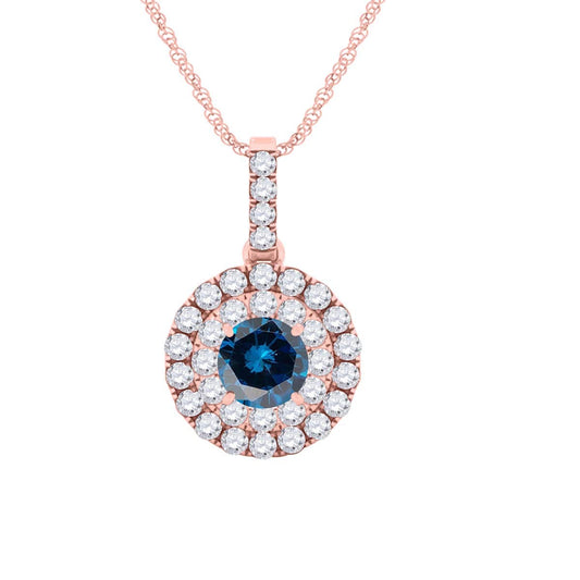 Mauli Jewels Engagement Necklace for Women 0.50 Carat Blue And White Diamond Pendant 4 Prong-Setting 14K Rose Gold With 18'' Chain
