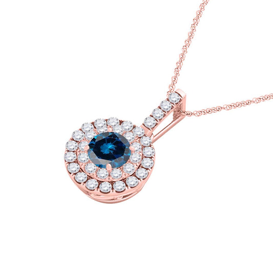 Mauli Jewels Engagement Necklace for Women 0.50 Carat Blue And White Diamond Pendant 4 Prong-Setting 14K Rose Gold With 18'' Chain