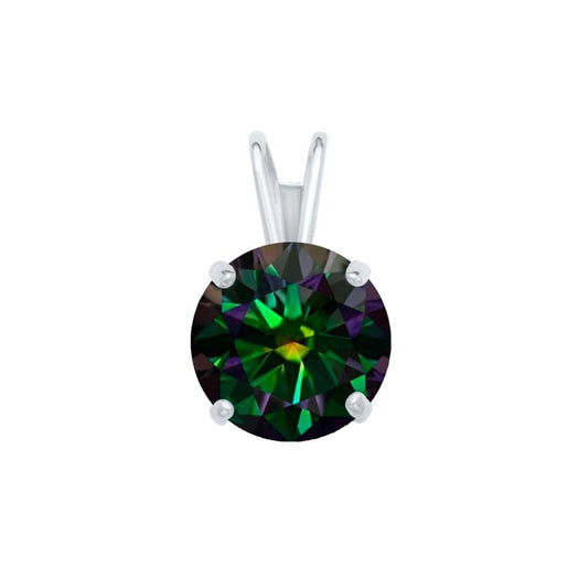 MauliJewels 1.20ct Rainbow Green Moissanite 14k White Gold Solitaire Pendant with Gold Plated Silver Chain Mauli Jewels