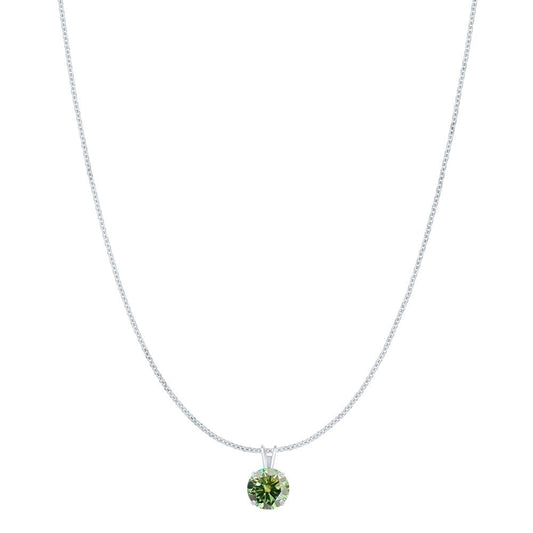 MauliJewels 0.50ct Green Moissanite 14k White Gold Solitaire Pendant with Gold Plated Silver Chain