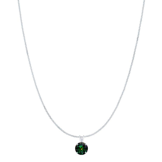 MauliJewels 1.20ct Rainbow Green Moissanite 14k White Gold Solitaire Pendant with Gold Plated Silver Chain Mauli Jewels