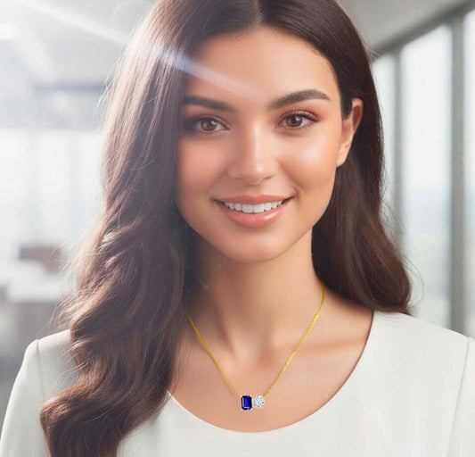 Mauli Jewels 14K Gold 2.00 Carat Lab Grown Diamond and Lab Created Tanzanite Toi Et Moi Pendant Necklace for Women | EF-VS1 Clarity | AAA Color | With Gold Cable Chain