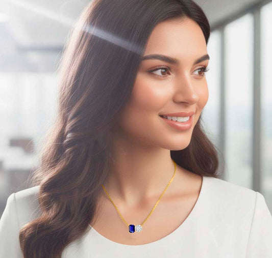 Mauli Jewels 14K Gold 2.00 Carat Lab Grown Diamond and Lab Created Tanzanite Toi Et Moi Pendant Necklace for Women | EF-VS1 Clarity | AAA Color | With Gold Cable Chain