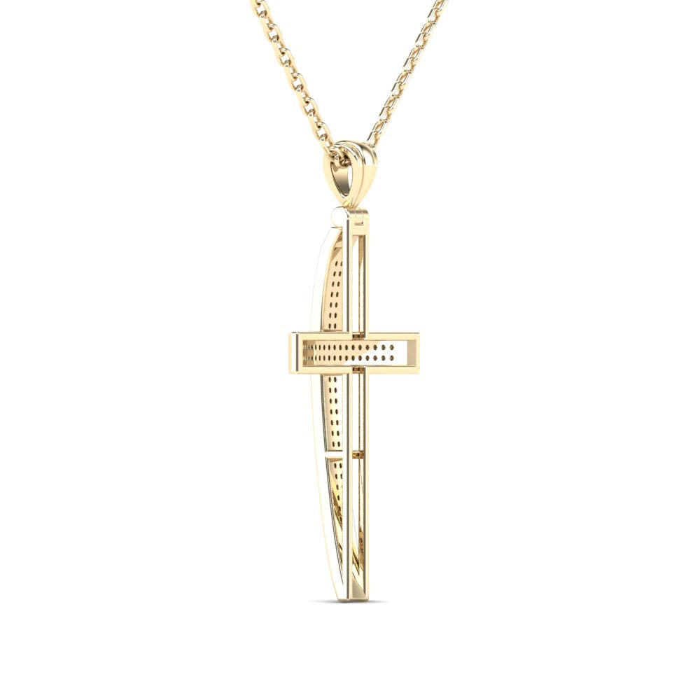 Mauli Jewels 1/4 Carat Natural Diamond Religious Cross Pendant For Woman Crafted In 14k Yellow Gold With 18' Gold Cable Chain Mauli Jewels