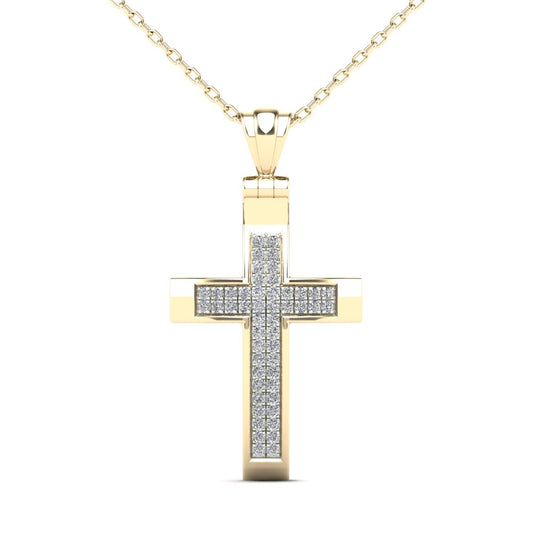 MauliJewels 0.13 Carat Natural Diamond Religious Cross Pendant For Woman Crafted In 14K Yellow Gold With 18' Gold Cable Chain Mauli Jewels
