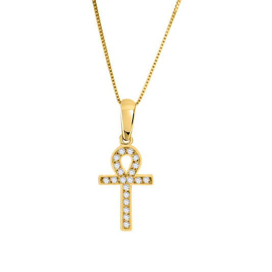 MauliJewels Engagement Necklace for Women 0.20 Carat Diamond Ankh-Cross Pendant With 18" Box Chain 4 Prong-Setting 10K Yellow Gold Genuine Diamond Wedding Jewelry Collection Mauli Jewels