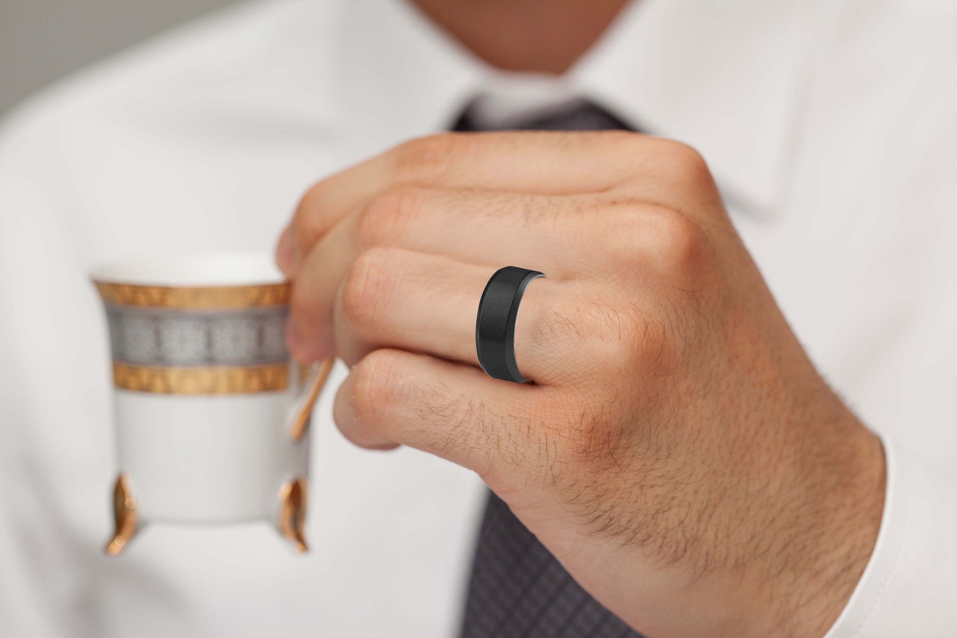 Men's Black Tungsten Ring with Matte Finish and Beveled Polished Edge Comfort Fit Design Mauli Jewels