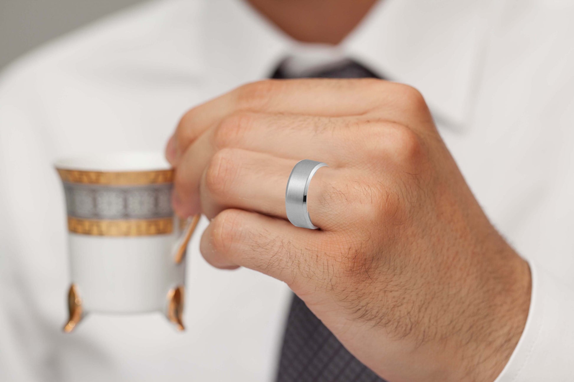 Men's Silver overTungsten Ring with Matte Finish and Beveled Polished Edge Comfort Fit Design Mauli Jewels