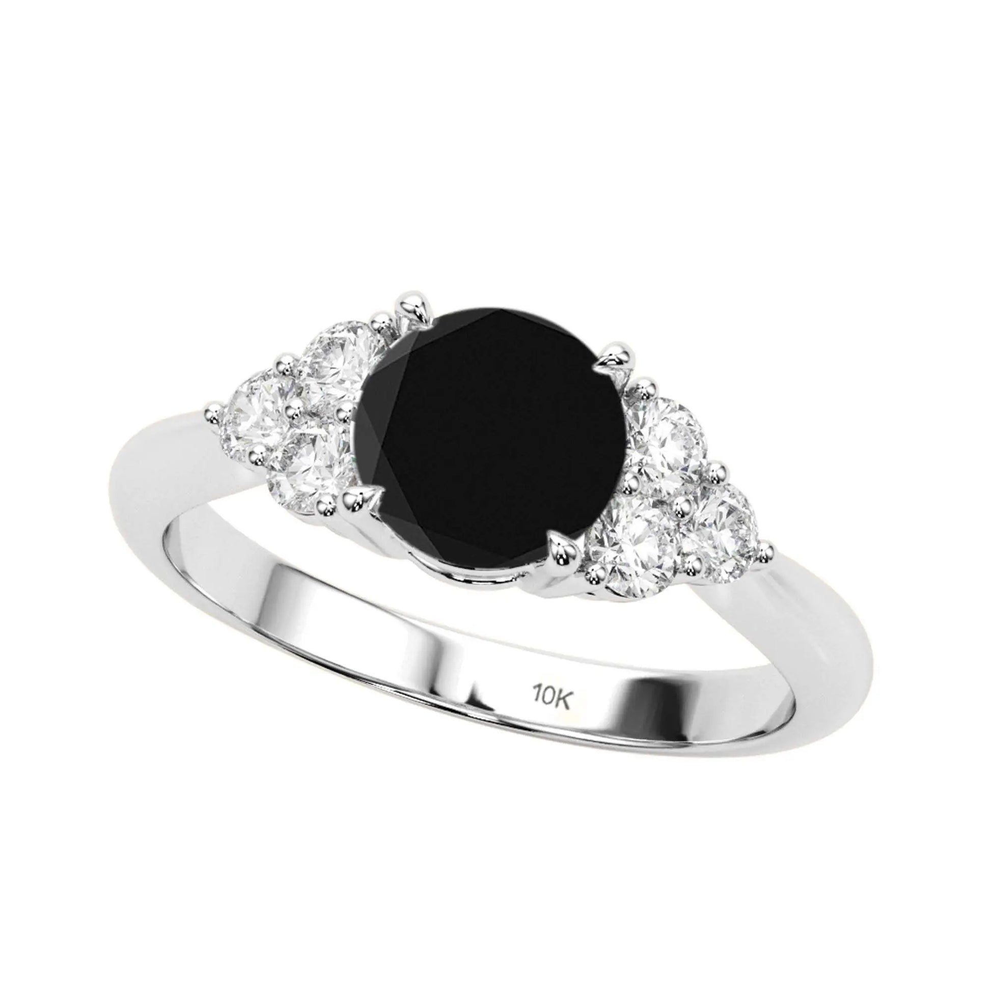 1.35 Carat Black And White Diamond Engagement Rings For Women In 10K Mauli Jewels