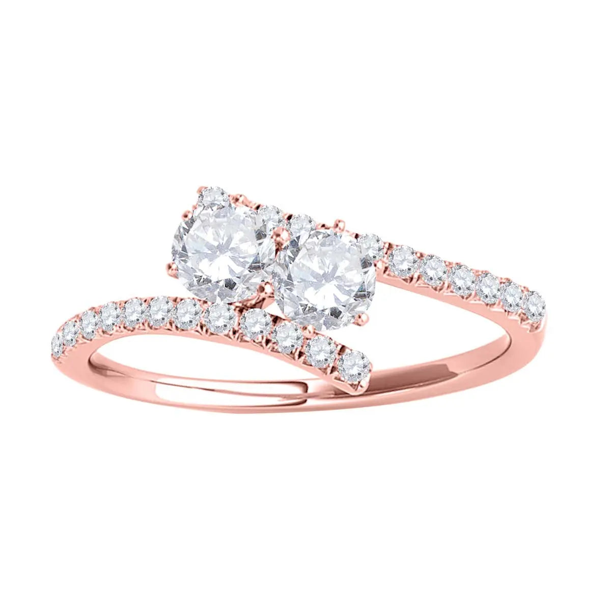 1/2 Carat Two Stone Natural Diamond Engagement Rings For Women In 10K Rose White Yellow Gold Mauli Jewels