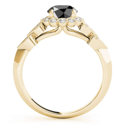 1.15 Carat Halo Black Diamond Engagement Rings For Women In 14K Rose White & Yellow Gold