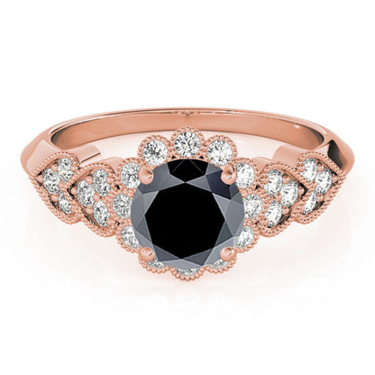 1.15 Carat Halo Black Diamond Engagement Rings For Women In 14K Rose White & Yellow Gold