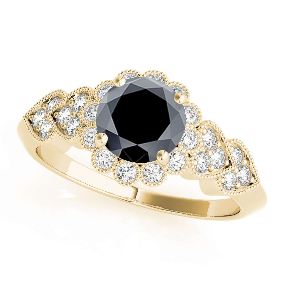 1.15 Carat Halo Black Diamond Engagement Rings For Women In 14K Rose White & Yellow Gold