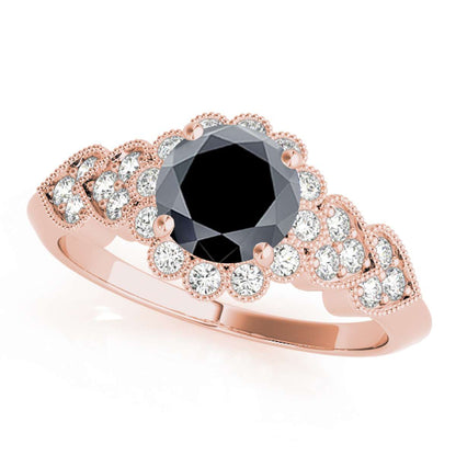 1.15 Carat Halo Black Diamond Engagement Rings For Women In 14K Rose White & Yellow Gold