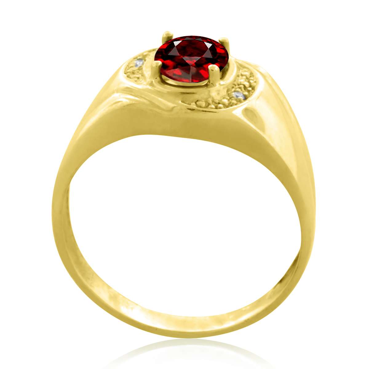 0.95 Carat Oval Shape Garnet And White Diamond Gemstone Rings For Men's 10K White & Yellow Gold Mauli Jewels