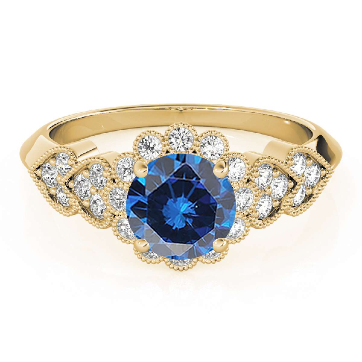 1.15 Carat Halo Blue Diamond Engagement Rings For Women In 14K Rose White & Yellow Gold