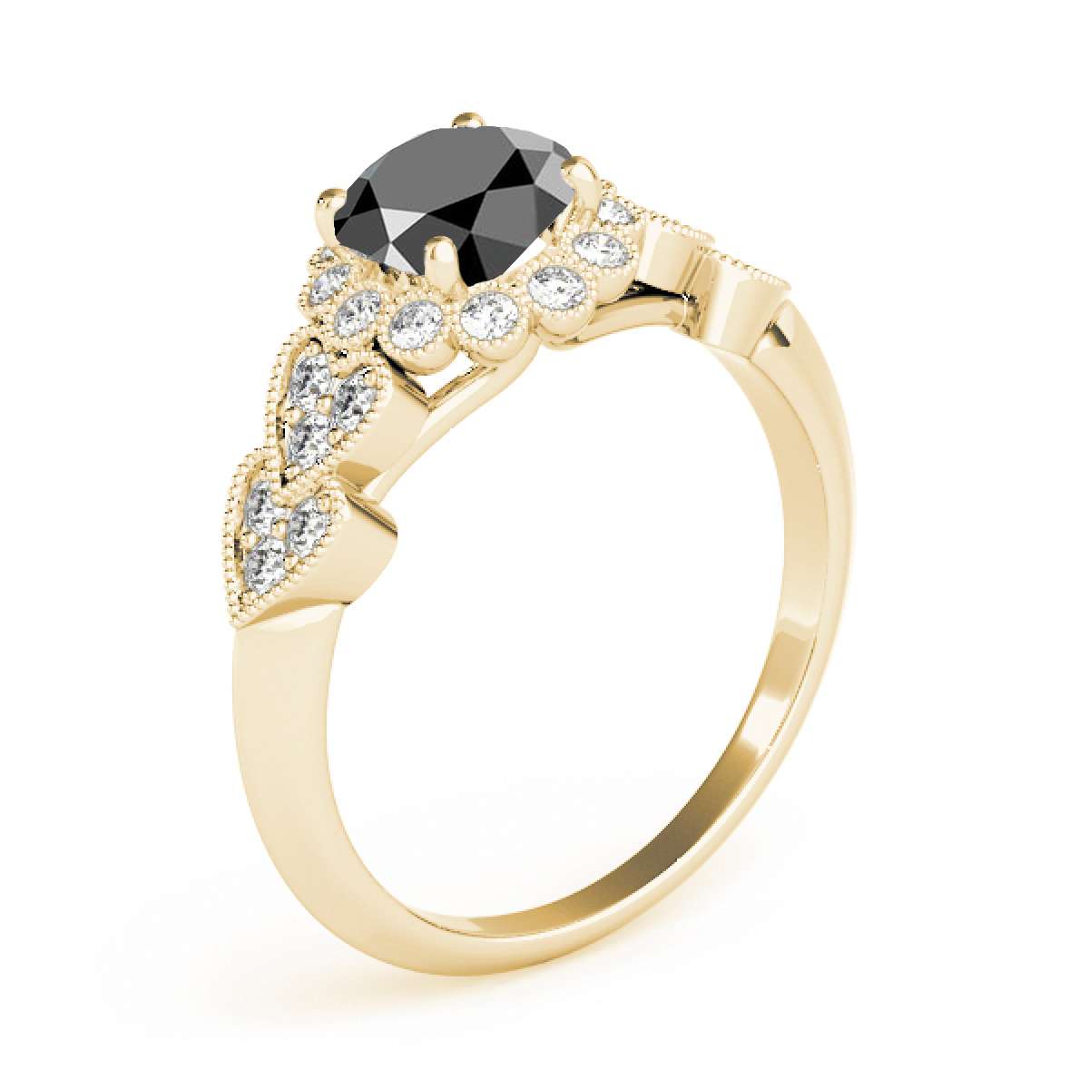 1.15 Carat Halo Black Diamond Engagement Rings For Women In 14K Rose White & Yellow Gold