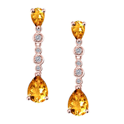 3.00 Carat Pear Shape Citrine & Diamond Dangle Earrings For Women In 10K Solid Rose White & Yellow Gold