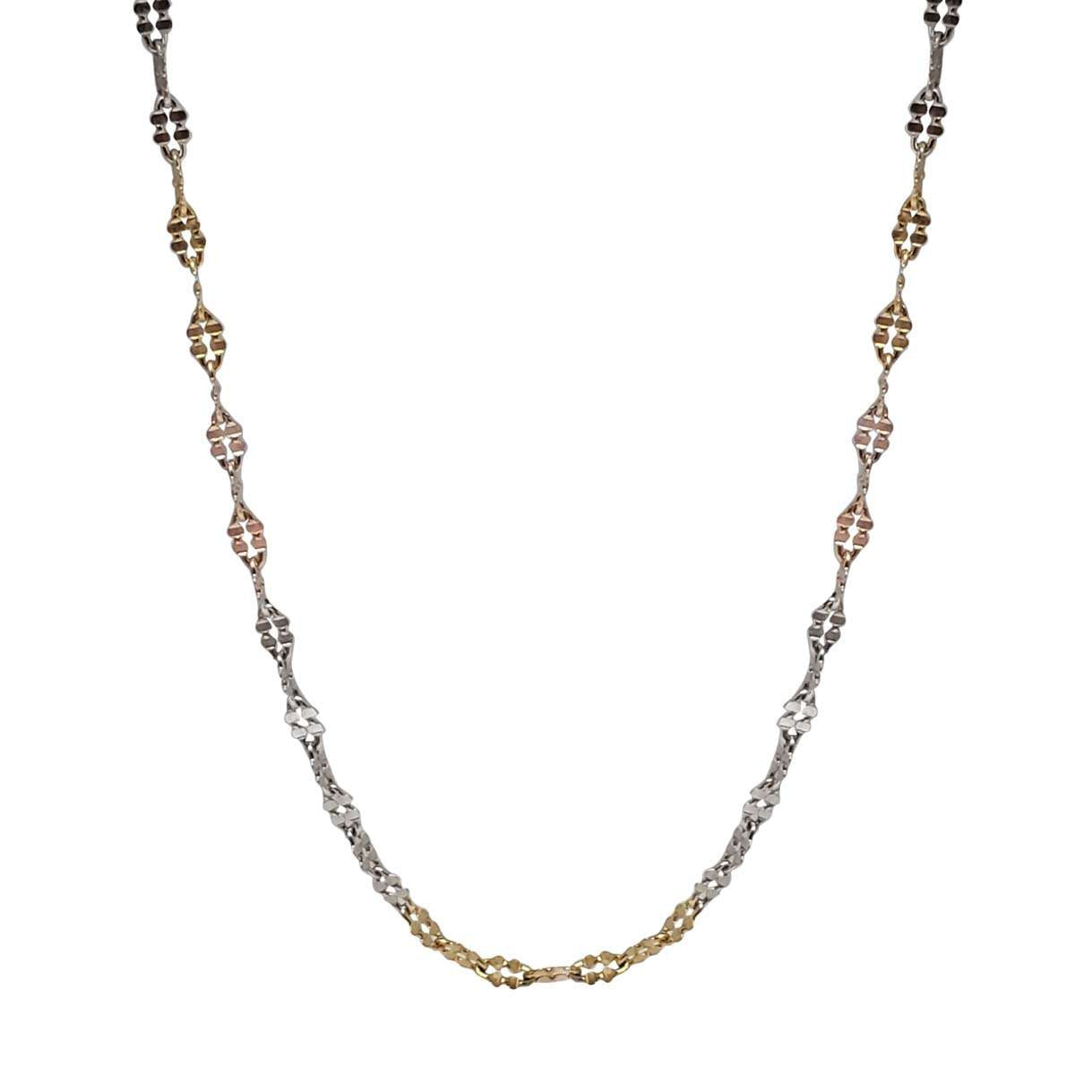 14K Gold Plated Tri-Color Chain Necklace For Women In 925 Sterling Silver