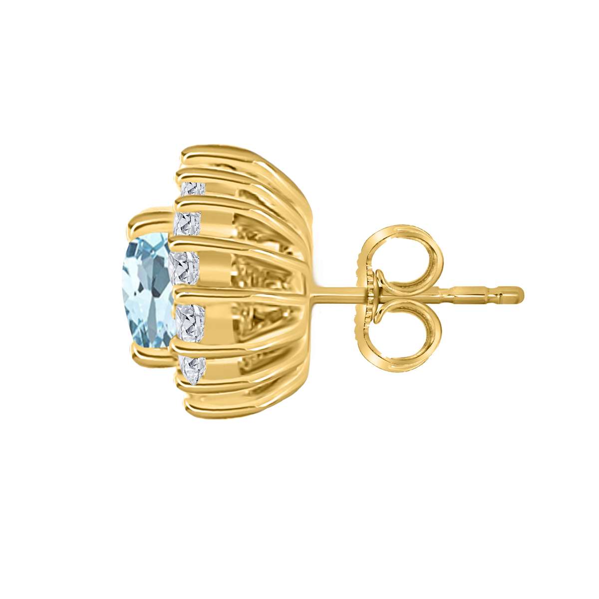 1.25 Carat Oval Shape Aquamarine and Diamond Gemstone Halo Stud Earrings In 10K White & Yellow Gold With Backs