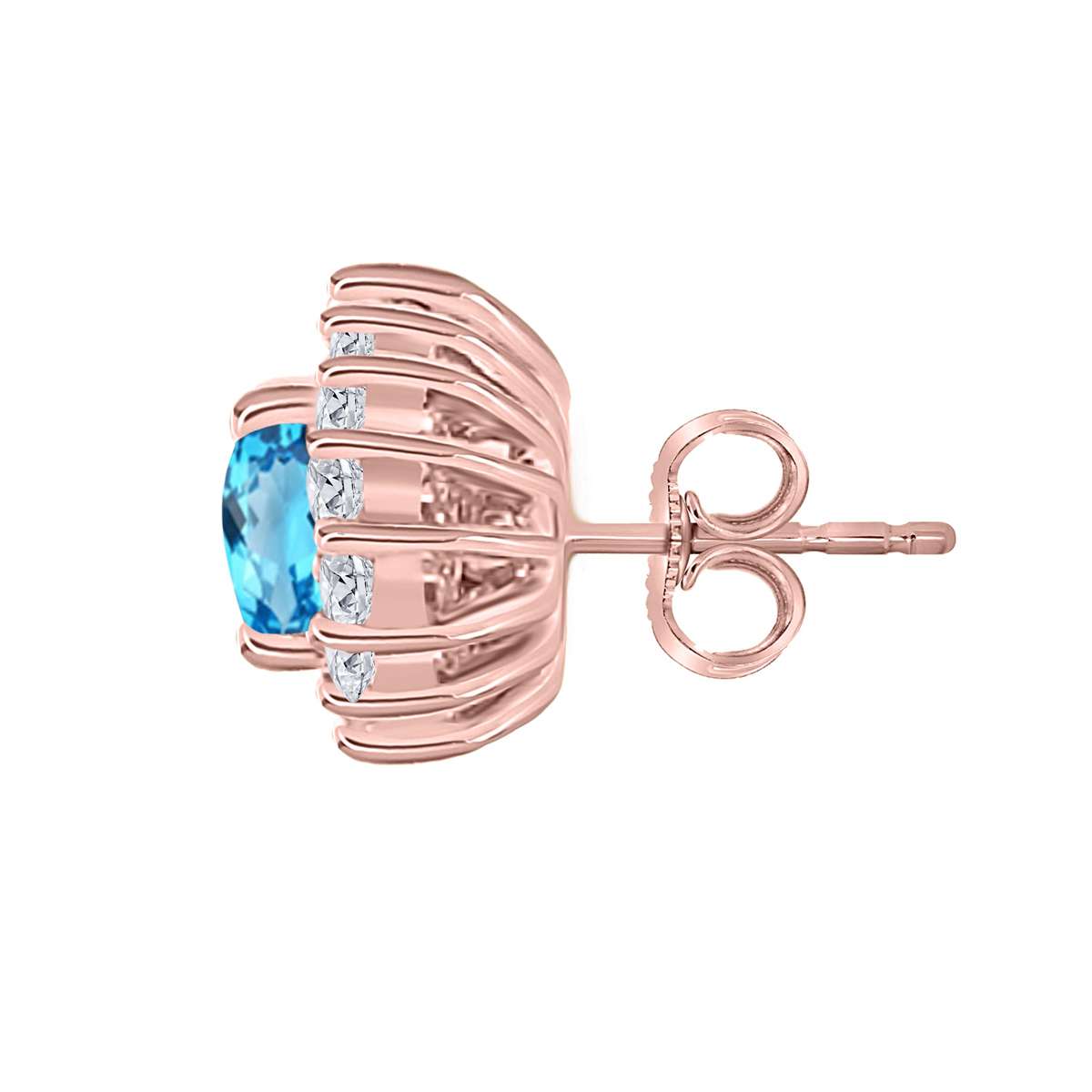 1.25 Carat Oval Shape Blue-topaz and Diamond Gemstone Halo Stud Earrings In 10K Rose White & Yellow Gold With Backs