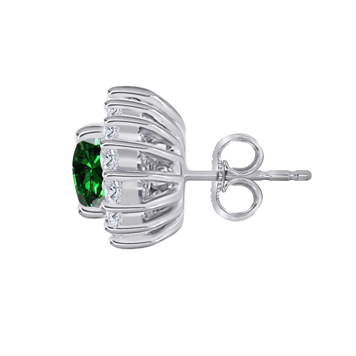 1.25 Carat Oval Shape Emerald and Diamond Gemstone Halo Stud Earrings In 10K White & Yellow Gold With Backs