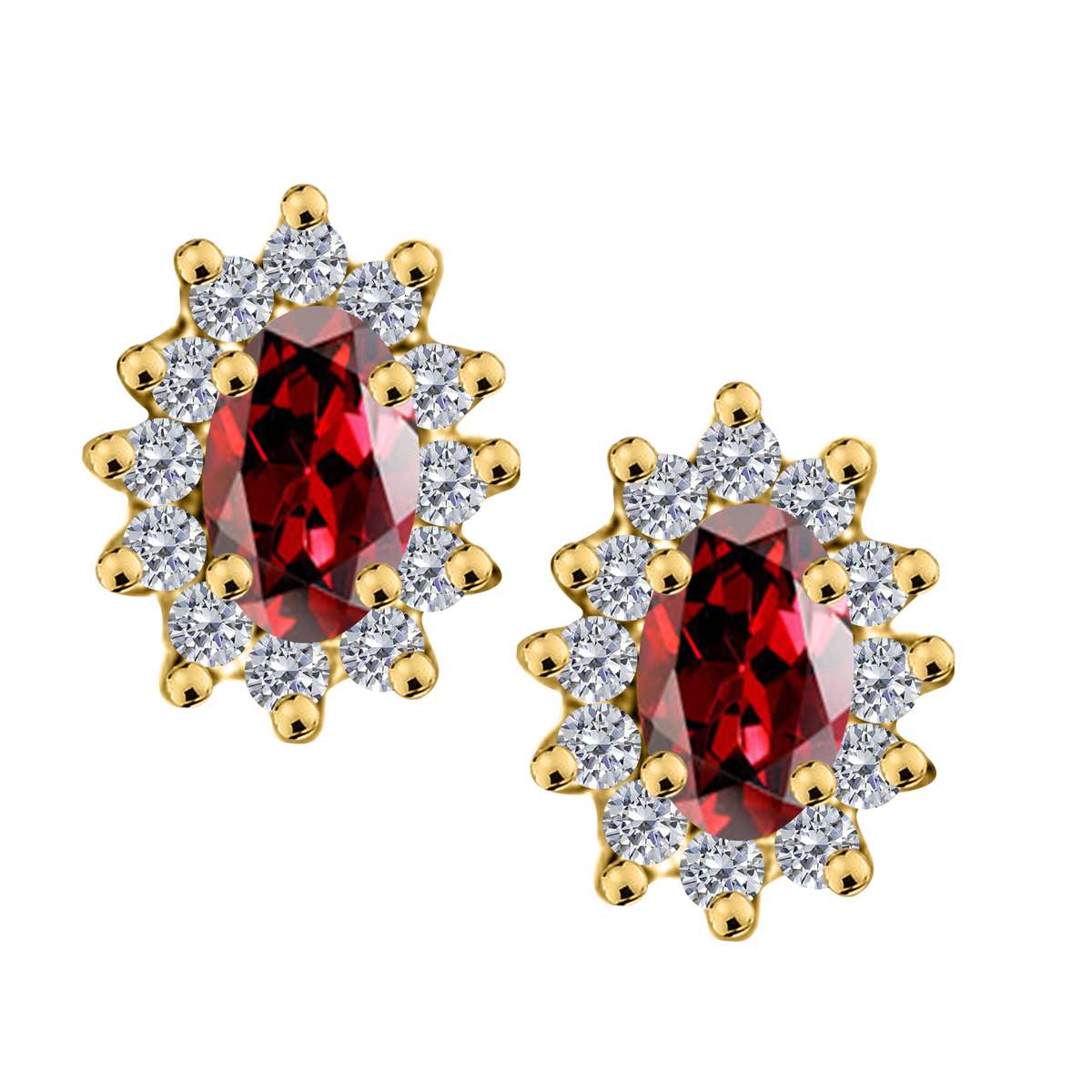 1.25 Carat Oval Shape Garnet and Diamond Gemstone Halo Stud Earrings In 10K White & Yellow Gold With Backs