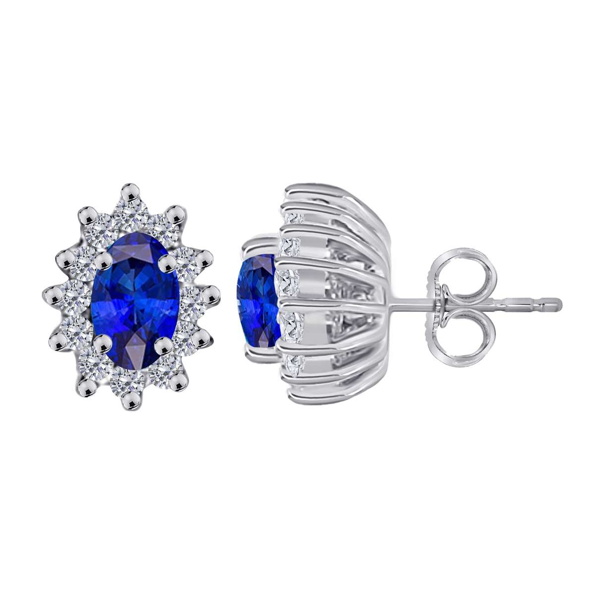 1.25 Carat Oval Shape Tanzanite and Diamond Gemstone Halo Stud Earrings In 10K Rose, White & Yellow Gold With Backs