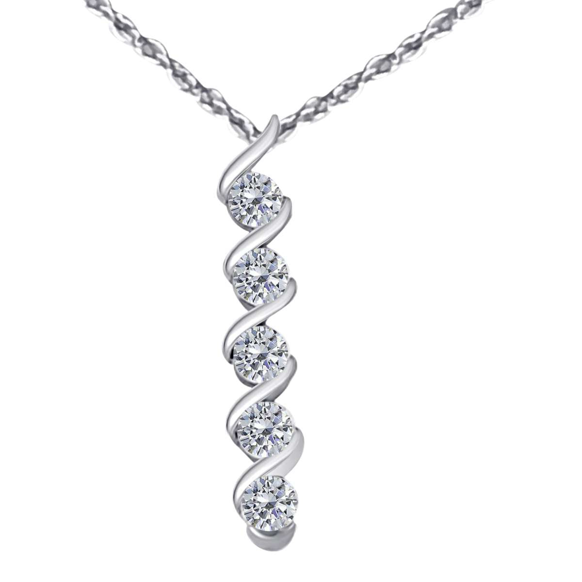 1.00 Carat Brilliant Cut Channel Set Five Stone White Diamond Pendant Necklace In 10K Rose White & Yellow Gold With 18" Chain