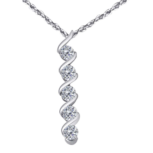 1.00 Carat Brilliant Cut Channel Set Five Stone White Diamond Pendant Necklace In 10K Rose White & Yellow Gold With 18" Chain