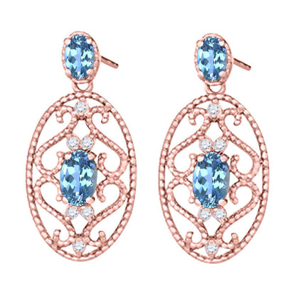 Blue-topaz and 1.55 Carat Natural Diamond Gemstone Earrings For Women In 10K Rose White & Yellow Gold