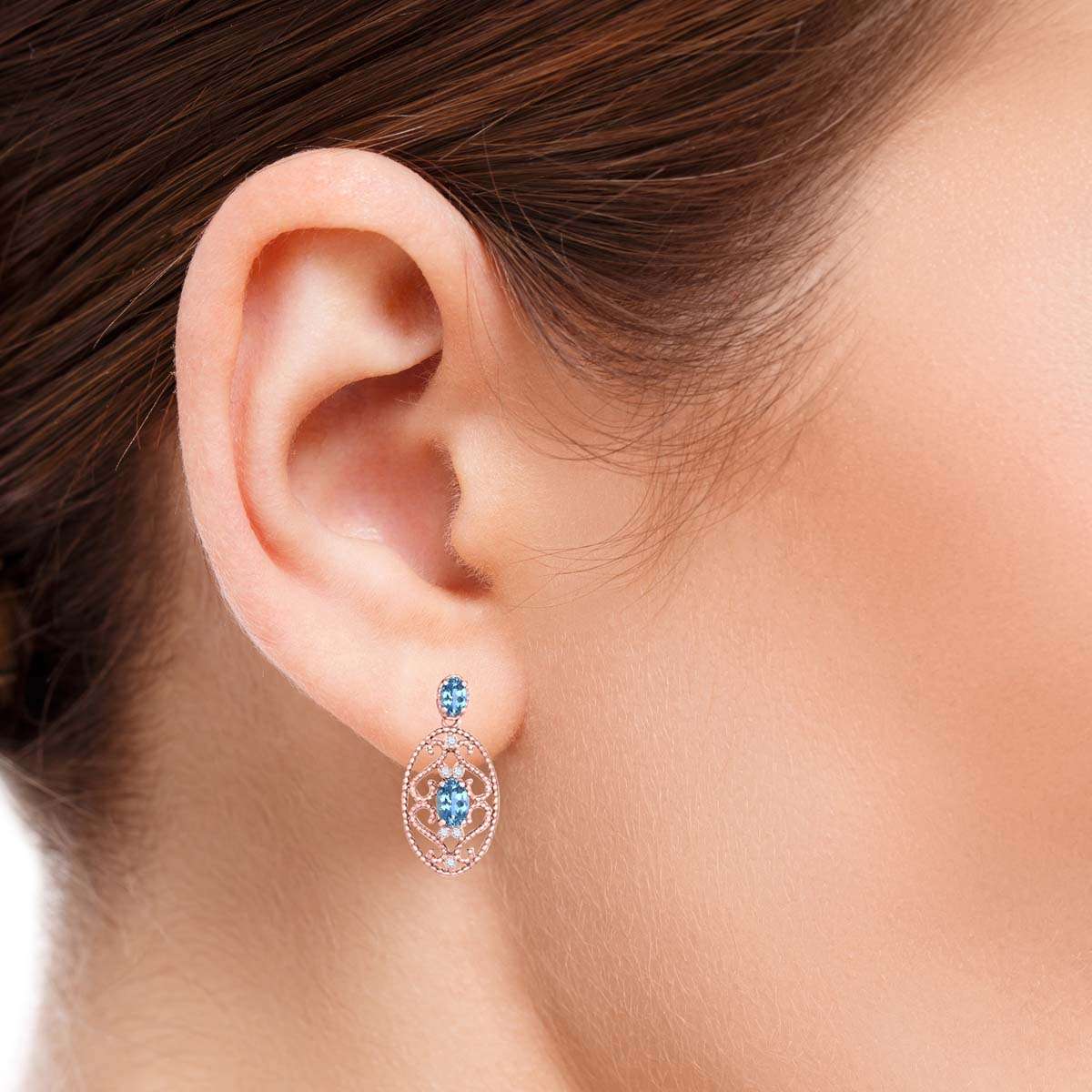 Blue-topaz and 1.55 Carat Natural Diamond Gemstone Earrings For Women In 10K Rose White & Yellow Gold