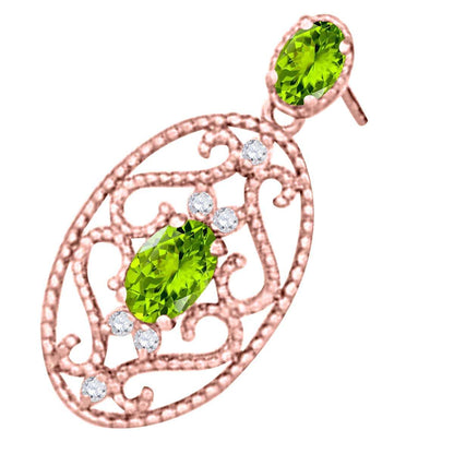 Maulijewels 1.55 Carat Oval Shape Peridot And White Diamond Handmade Gemstone Earrings For Women in 10K Rose White & Yellow Gold