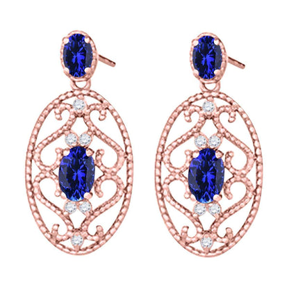 1.55 Carat Oval Shape Tanzanite and White Diamond Designer Gemstone Earrings For Women In 10K Rose White & Yellow Gold