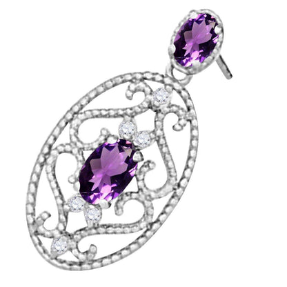 Maulijewels 1.55 Carat Oval Shape Amethyst and White Diamond Designer Gemstone Earrings For Women In 10K Rose White & Yellow Gold