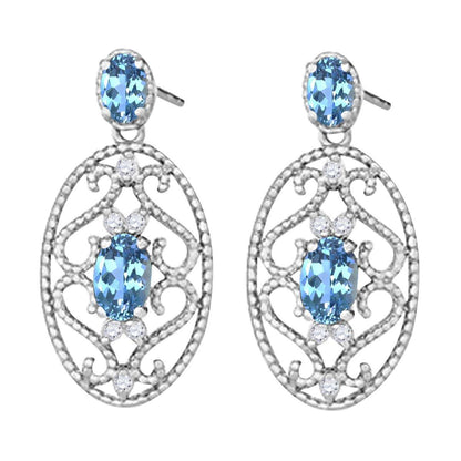 Blue-topaz and 1.55 Carat Natural Diamond Gemstone Earrings For Women In 10K Rose White & Yellow Gold