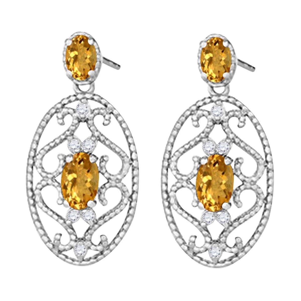 1.55 Carat Oval Shape Citrine and White Diamond Gemstone Earrings For Women In 10K Rose White & Yellow Gold