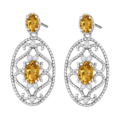 1.55 Carat Oval Shape Citrine and White Diamond Gemstone Earrings For Women In 10K Rose White & Yellow Gold