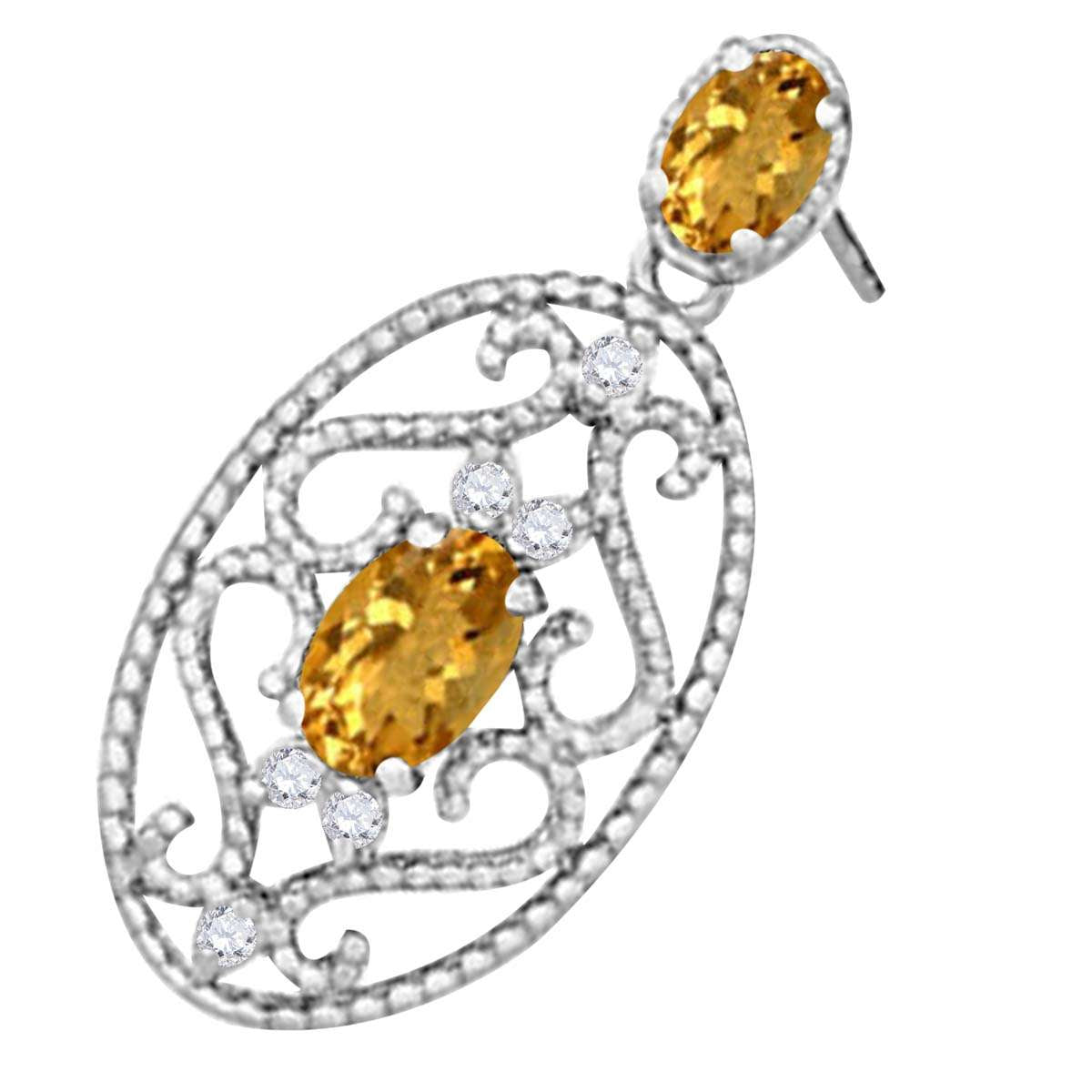 1.55 Carat Oval Shape Citrine and White Diamond Gemstone Earrings For Women In 10K Rose White & Yellow Gold