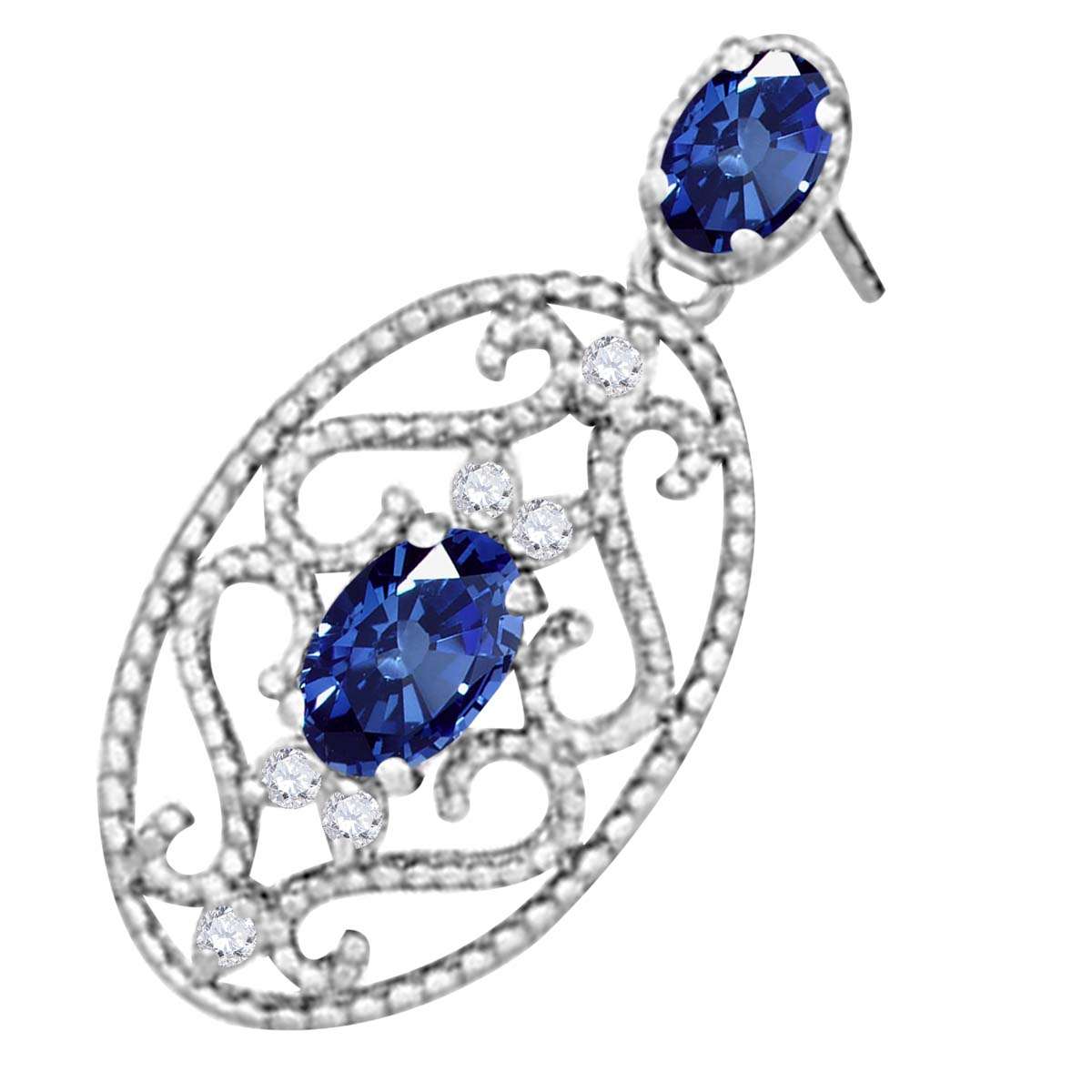 1.55 Carat Oval Shape Sapphire and White Diamond Designer Gemstone Earrings For Women In 10K Rose White & Yellow Gold