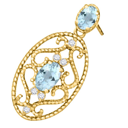 1.55 Carat Oval Shape Aquamarine And Natural Diamond Gemstone Earrings for Women In 10K White Rose & Yellow Gold