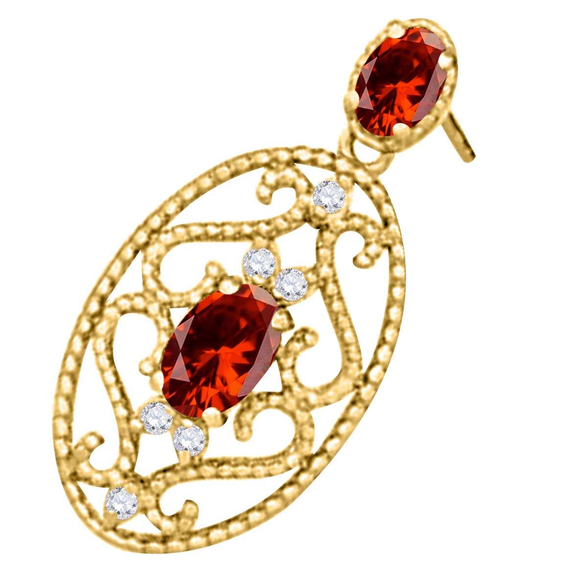 1.55 Carat Oval Shape Garnet and White Diamond Designer Gemstone Earrings For Women In 10K Rose White & Yellow Gold