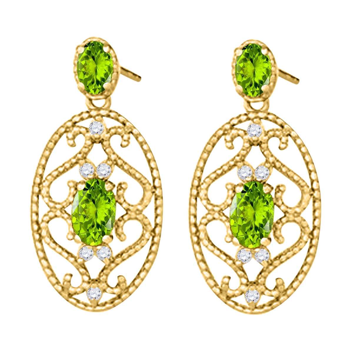 Maulijewels 1.55 Carat Oval Shape Peridot And White Diamond Handmade Gemstone Earrings For Women in 10K Rose White & Yellow Gold