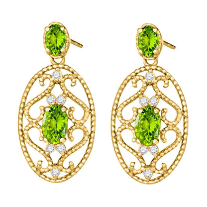 Maulijewels 1.55 Carat Oval Shape Peridot And White Diamond Handmade Gemstone Earrings For Women in 10K Rose White & Yellow Gold