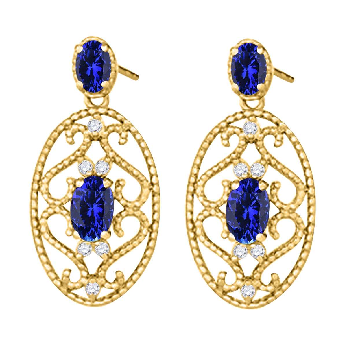 1.55 Carat Oval Shape Tanzanite and White Diamond Designer Gemstone Earrings For Women In 10K Rose White & Yellow Gold