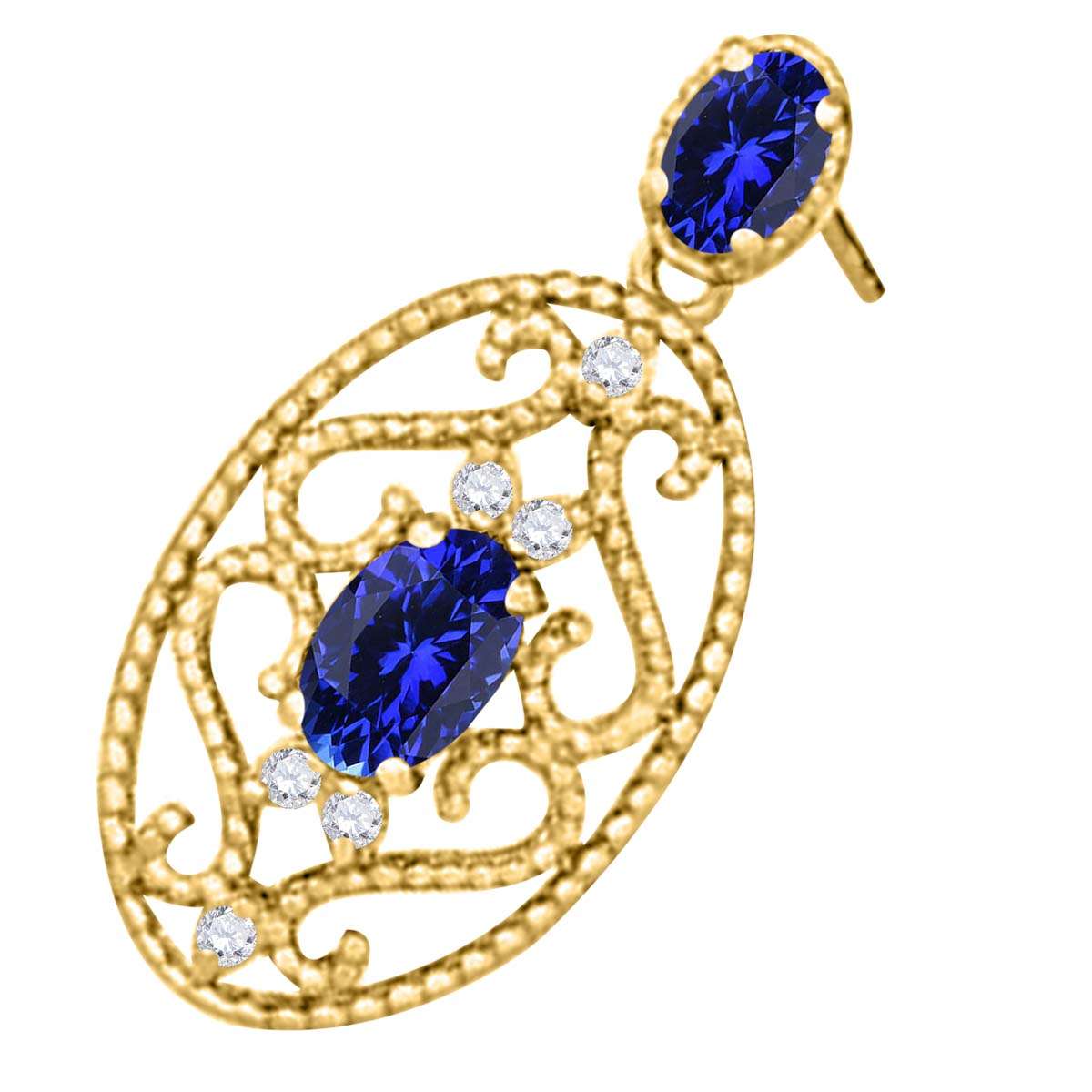 1.55 Carat Oval Shape Tanzanite and White Diamond Designer Gemstone Earrings For Women In 10K Rose White & Yellow Gold