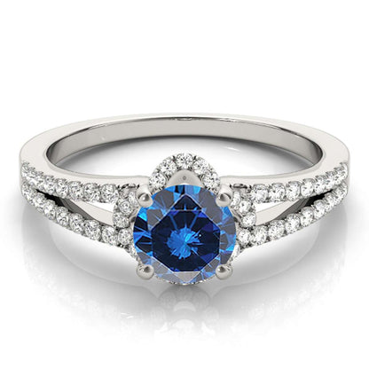 0.75 Carat Glitzy Halo Blue Diamond Engagement Wedding Ring In 14K Rose White & Yellow Gold