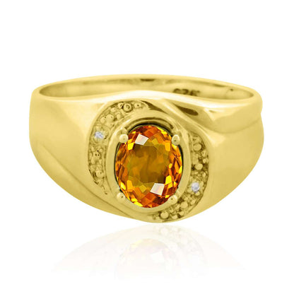 10K White & Yellow Gold 0.95 Carat Oval Shape Citrine And White Diamond Gemstone Ring For Men's